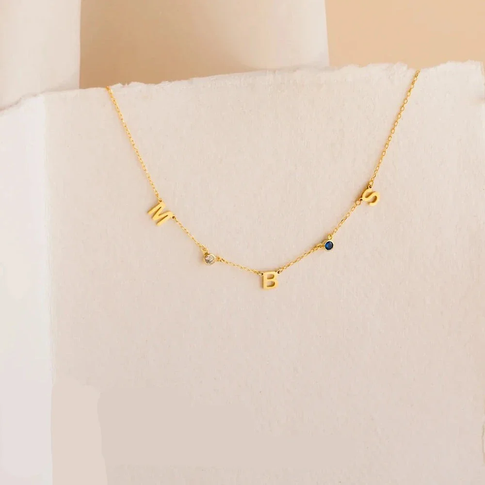 Custom Dainty Initial Birthstone Necklace - Image 3