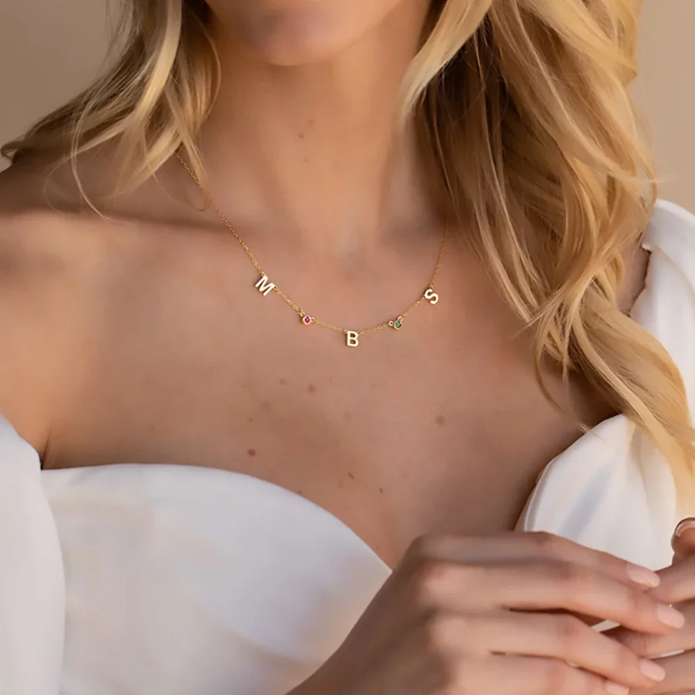 Custom Dainty Initial Birthstone Necklace - Image 6