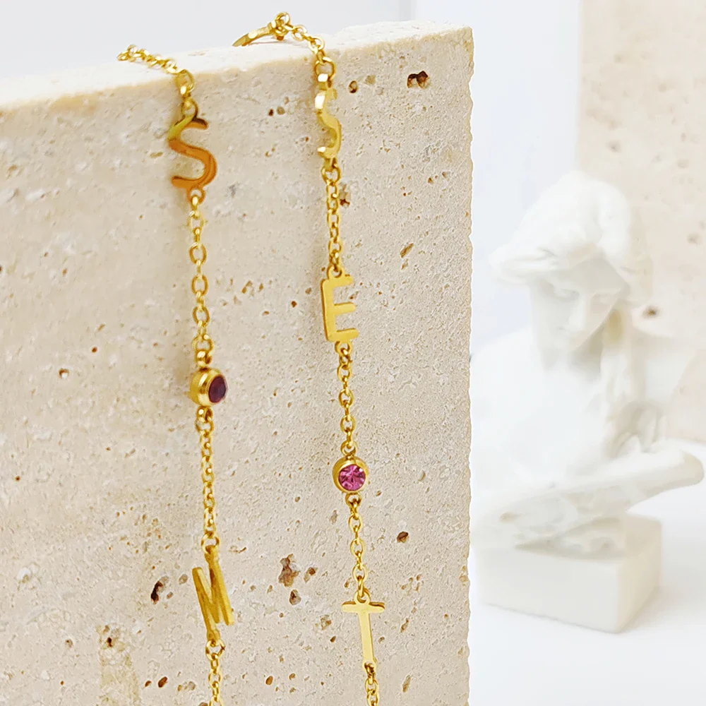 Custom Sideway Initial Birthstone Necklace - Image 9