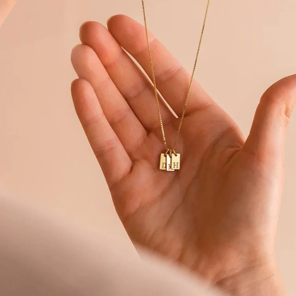 Dainty Initial Tag Stacker Necklace - Image 4