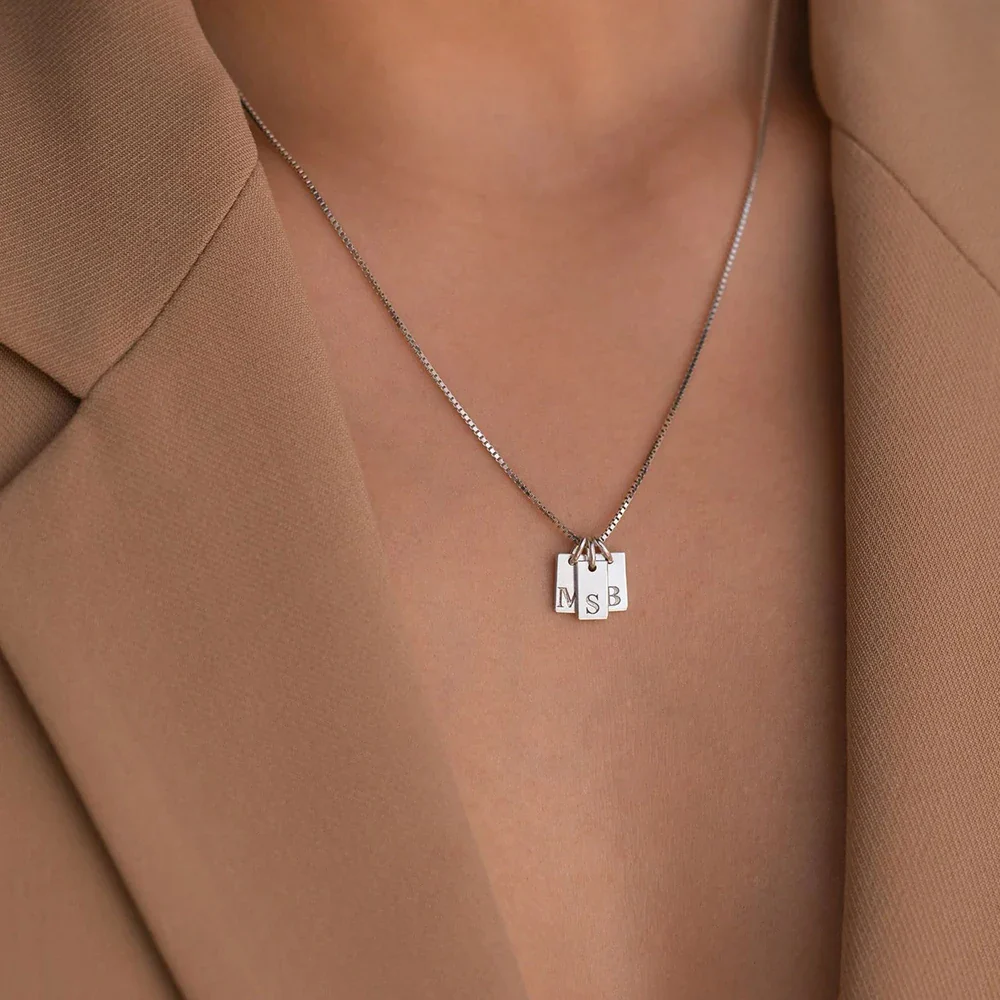 Dainty Initial Tag Stacker Necklace - Image 5