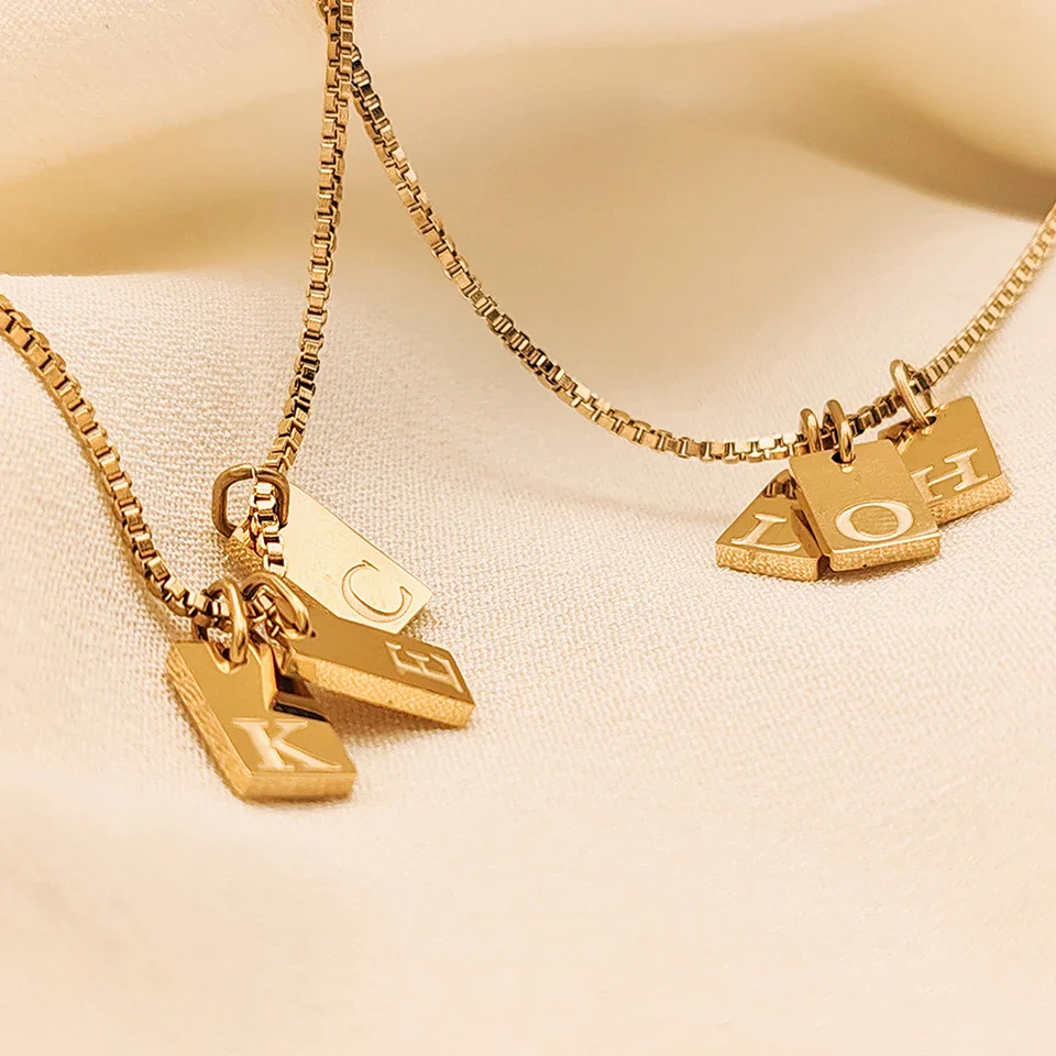 Dainty Initial Tag Stacker Necklace - Image 6