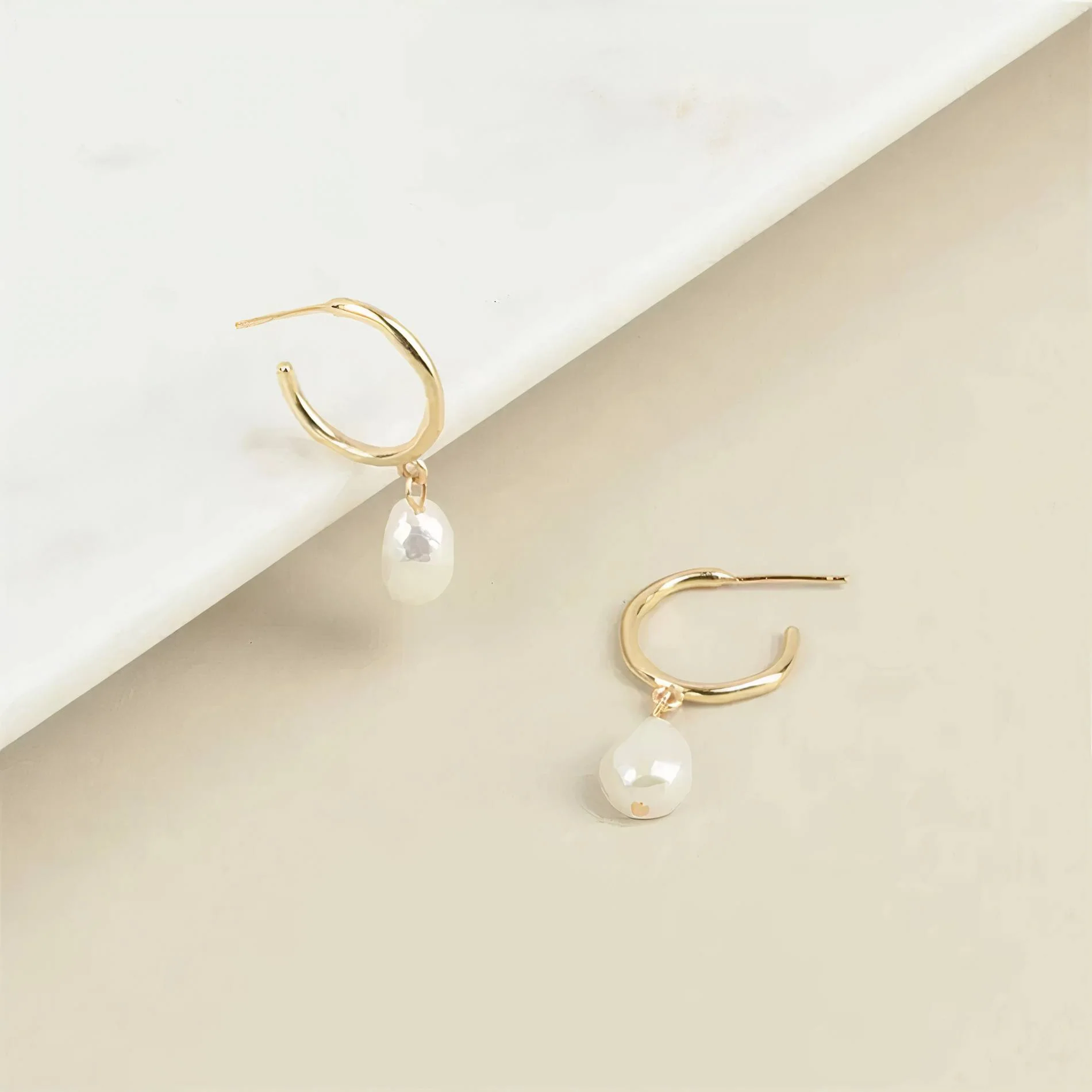 Freshwater Baroque Pearl Hoop Earrings - Image 6