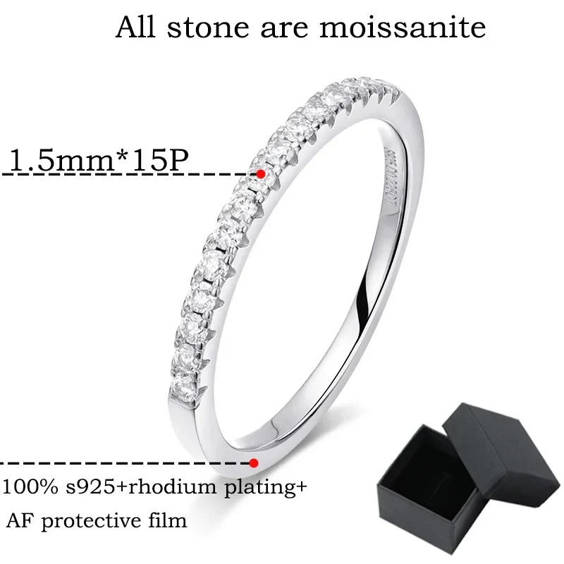 Moissanite 15 Stone Wedding Band Ring, 1.5mm - Image 7