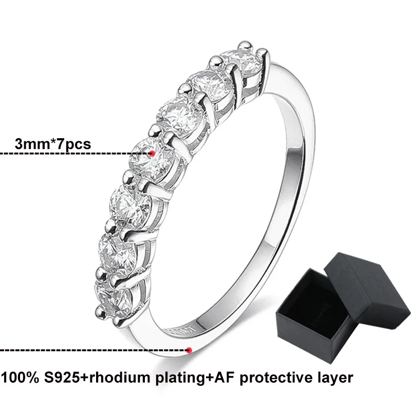 Moissanite 7 Stone Wedding Band Ring, 0.7 CTTW 3mm - Image 7