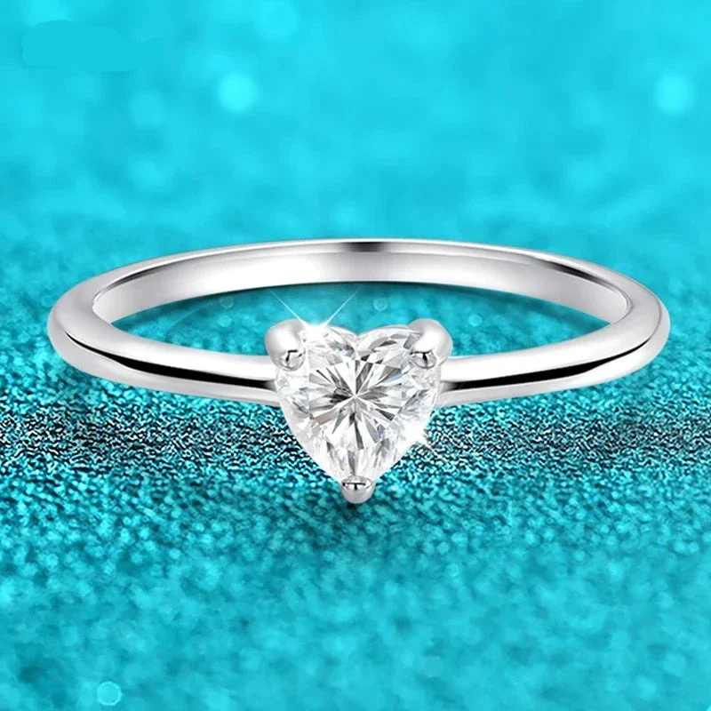Moissanite Round Solitaire Heart Engagement Ring, 18k White Gold Plated, 0.5 Carat - Image 3