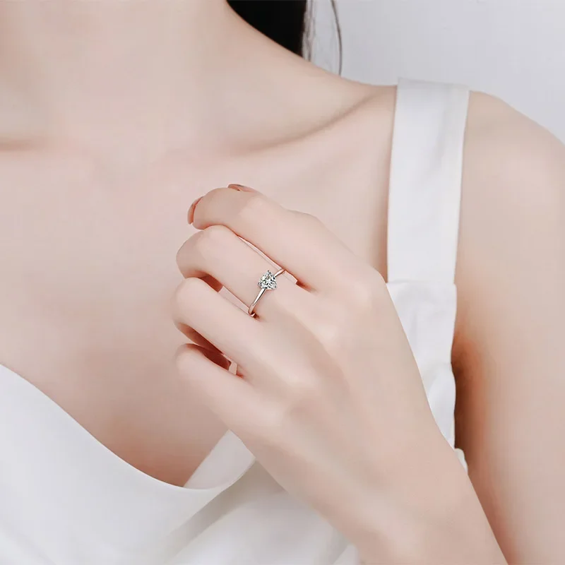 Moissanite Round Solitaire Heart Engagement Ring, 18k White Gold Plated, 0.5 Carat - Image 5