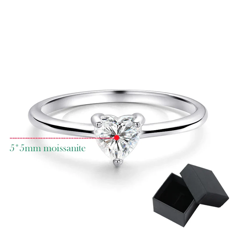 Moissanite Round Solitaire Heart Engagement Ring, 18k White Gold Plated, 0.5 Carat - Image 6