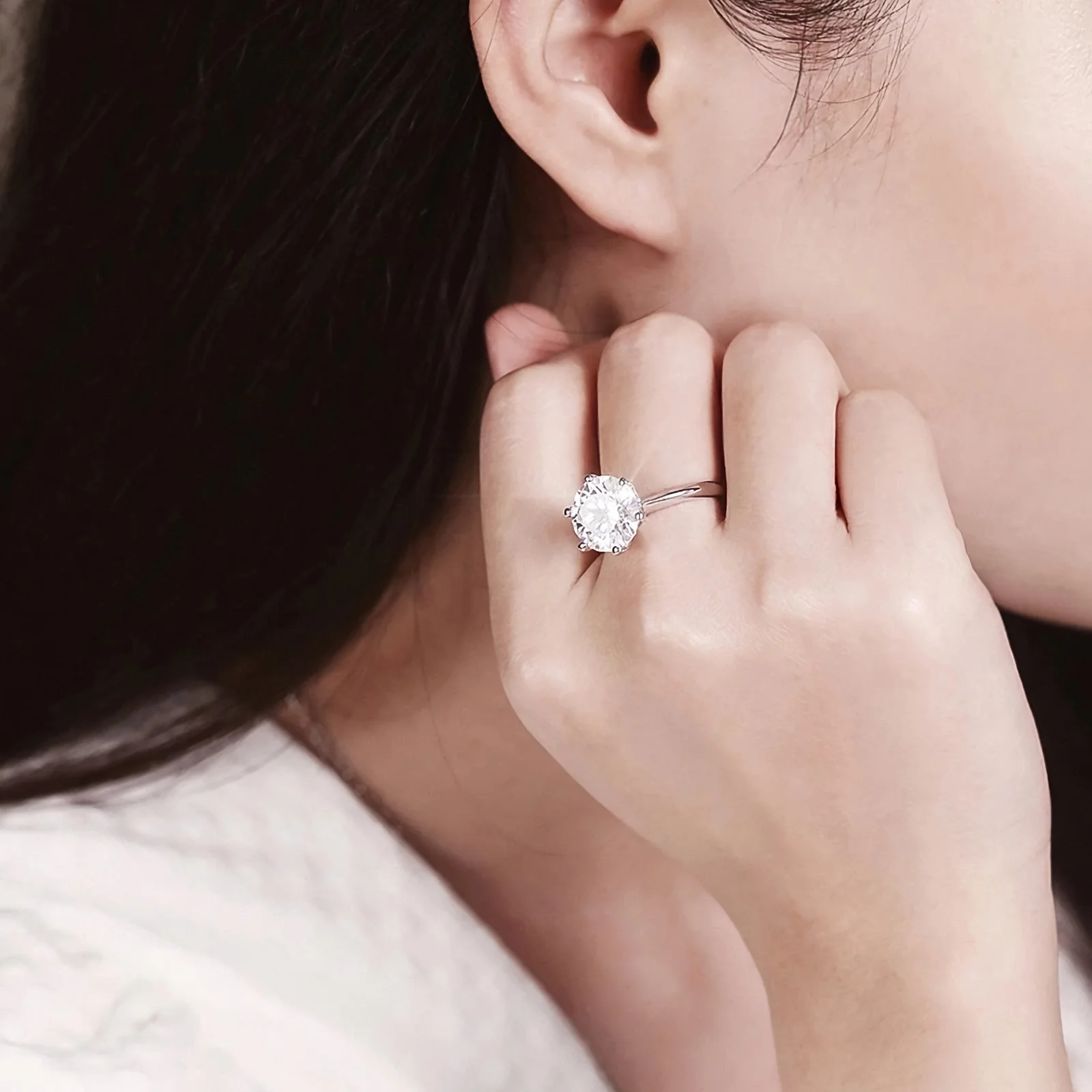 Moissanite Solitaire Round Cut Six-Prong Engagement Ring, 0.5 to 5 Carat - Image 3